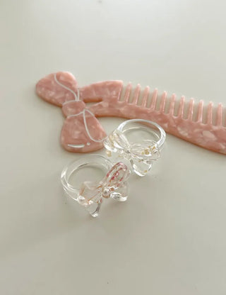 Pressed flower ribbon ring, transparent acrylic flower fashion ring