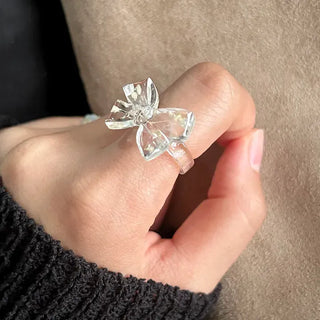 Pressed flower ribbon ring, transparent acrylic flower fashion ring