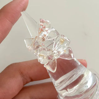 Pressed flower ribbon ring, transparent acrylic flower fashion ring