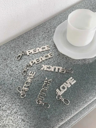 Lettering metal keyring phone strap key ring key holder