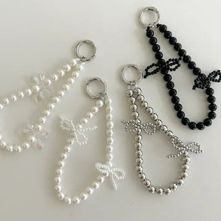 Petit Ribbon Bag Keyring Pearl Bead Strap Keyholder