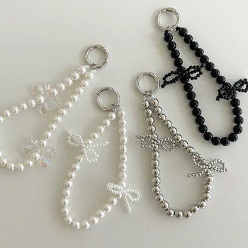 Petit Ribbon Bag Keyring Pearl Bead Strap Keyholder