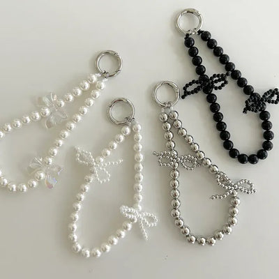 Petit Ribbon Bag Keyring Pearl Bead Strap Keyholder
