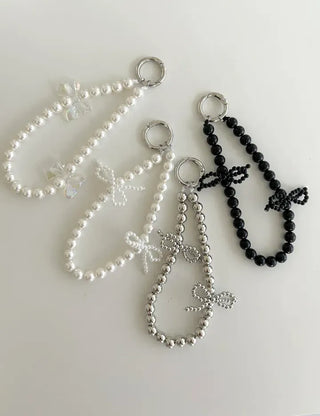 Petit Ribbon Bag Keyring Pearl Bead Strap Keyholder