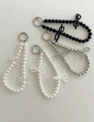 Petit Ribbon Bag Keyring Pearl Bead Strap Keyholder
