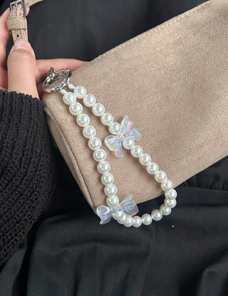 Petit Ribbon Bag Keyring Pearl Bead Strap Keyholder