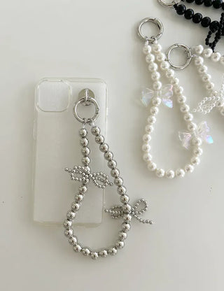 Petit Ribbon Bag Keyring Pearl Bead Strap Keyholder