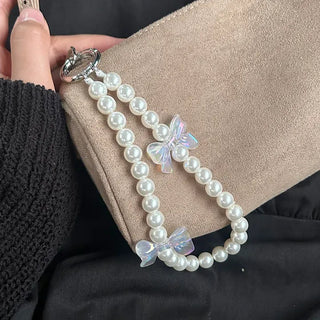 Petit Ribbon Bag Keyring Pearl Bead Strap Keyholder