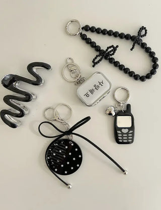 Petit Ribbon Bag Keyring Pearl Bead Strap Keyholder