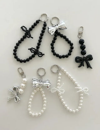 Petit Ribbon Bag Keyring Pearl Bead Strap Keyholder