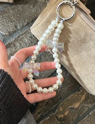 Petit Ribbon Bag Keyring Pearl Bead Strap Keyholder