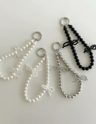 Petit Ribbon Bag Keyring Pearl Bead Strap Keyholder