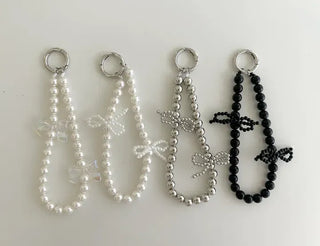 Petit Ribbon Bag Keyring Pearl Bead Strap Keyholder