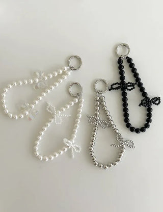 Petit Ribbon Bag Keyring Pearl Bead Strap Keyholder