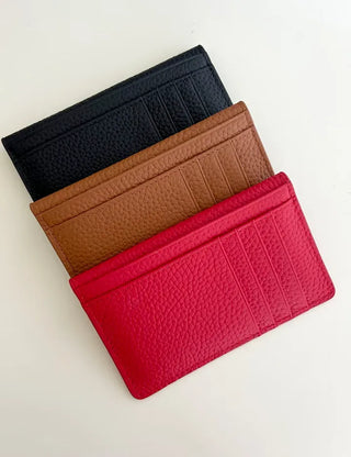 Cowhide Button Card Wallet Women's Slim Coin Storage