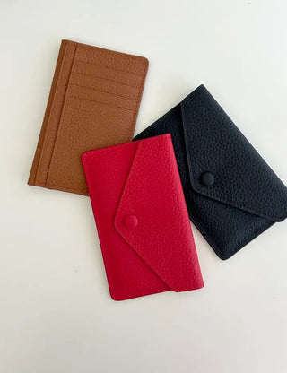 Cowhide Button Card Wallet Women's Slim Coin Storage