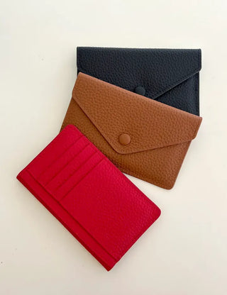 Cowhide Button Card Wallet Women's Slim Coin Storage