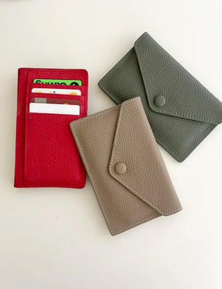 Cowhide Button Card Wallet Women's Slim Coin Storage