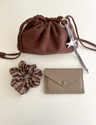 Cowhide Button Card Wallet Women's Slim Coin Storage