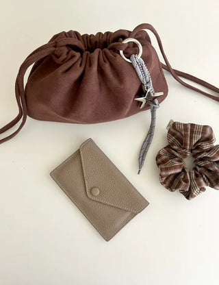 Cowhide Button Card Wallet Women's Slim Coin Storage