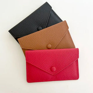 Cowhide Button Card Wallet Women's Slim Coin Storage