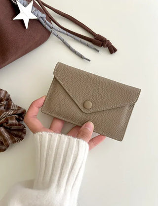 Cowhide Button Card Wallet Women's Slim Coin Storage