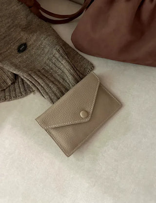Cowhide Button Card Wallet Women's Slim Coin Storage