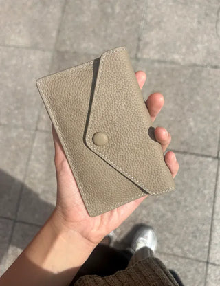 Cowhide Button Card Wallet Women's Slim Coin Storage