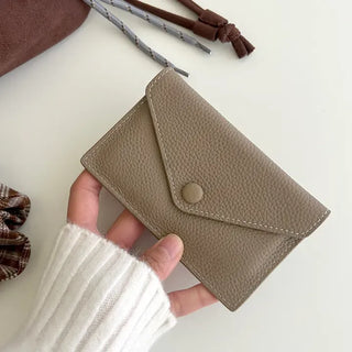 Cowhide Button Card Wallet Women's Slim Coin Storage
