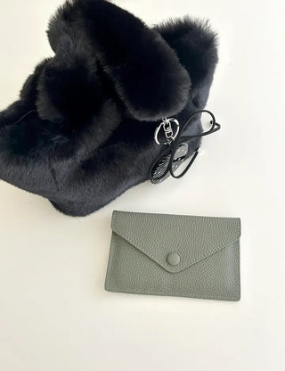 Cowhide Button Card Wallet Women's Slim Coin Storage