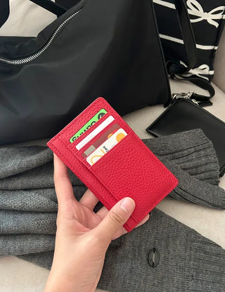Cowhide Button Card Wallet Women's Slim Coin Storage