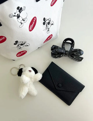 Cowhide Button Card Wallet Women's Slim Coin Storage