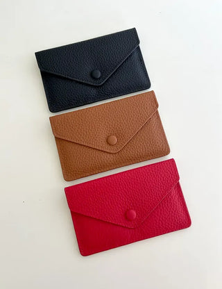 Cowhide Button Card Wallet Women's Slim Coin Storage