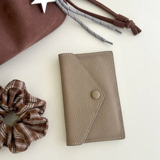 Cowhide Button Card Wallet Women's Slim Coin Storage