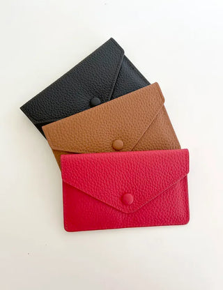Cowhide Button Card Wallet Women's Slim Coin Storage