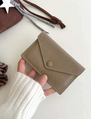 Cowhide Button Card Wallet Women's Slim Coin Storage