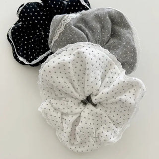 Lace scrunchie, polka dot cotton hair tie