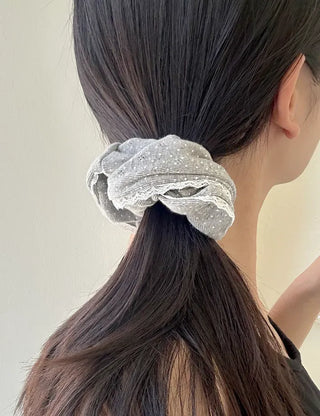 Lace scrunchie, polka dot cotton hair tie