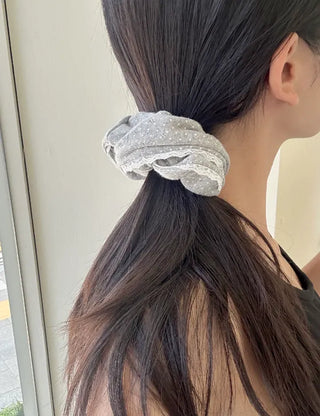Lace scrunchie, polka dot cotton hair tie