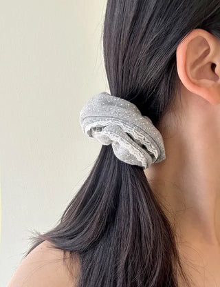 Lace scrunchie, polka dot cotton hair tie