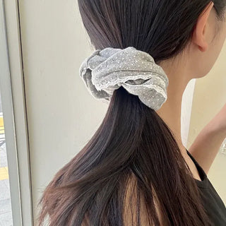 Lace scrunchie, polka dot cotton hair tie