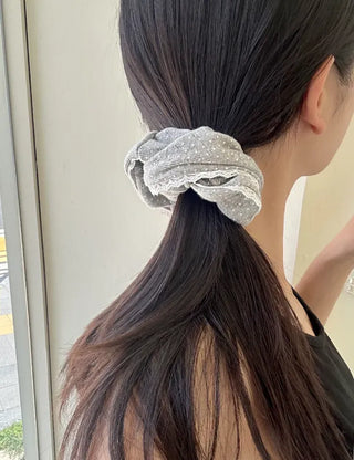 Lace scrunchie, polka dot cotton hair tie