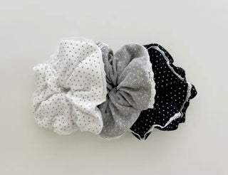 Lace scrunchie, polka dot cotton hair tie