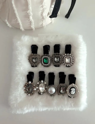 Piece Pendant Cubic Pearl Velvet Mini Hair Clip