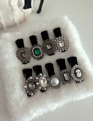 Piece Pendant Cubic Pearl Velvet Mini Hair Clip