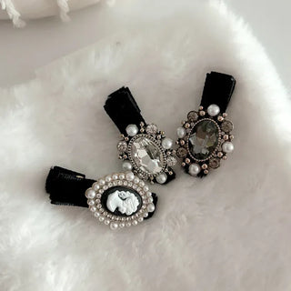 Piece Pendant Cubic Pearl Velvet Mini Hair Clip