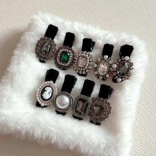 Piece Pendant Cubic Pearl Velvet Mini Hair Clip