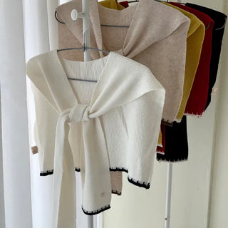 Gold Button Wool Knit Shoulder Shawl Women's Autumn Cardigan Shawl