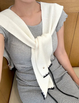Gold Button Wool Knit Shoulder Shawl Women's Autumn Cardigan Shawl