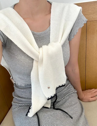 Gold Button Wool Knit Shoulder Shawl Women's Autumn Cardigan Shawl
